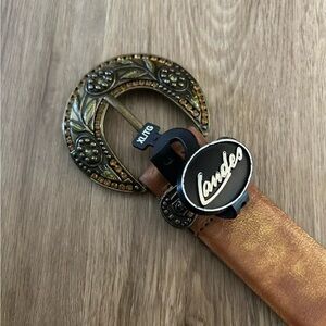 Landes XL/TG Signature Leather Belt Floral Faux Citrine & Peridot Stones 43”